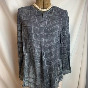 Lafayette 148 New York Gray Silk Boho Blouse size 4